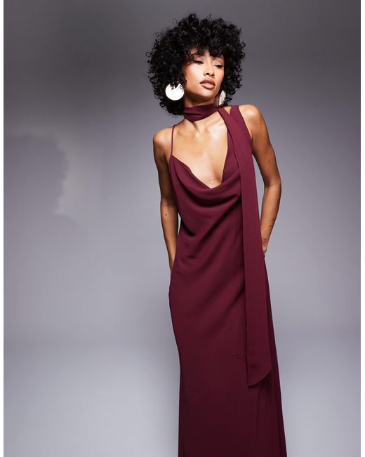 burgundy maxi dress with scarf Strapless Maxi Dress with Scarf – Ronkane main image 1