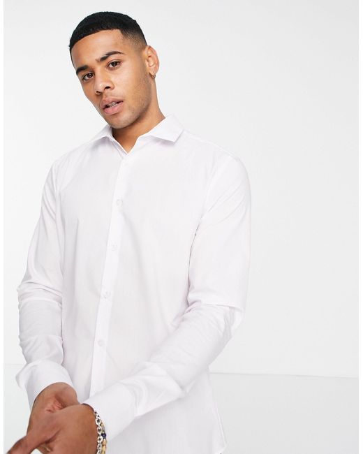ASOS Synthetic Stretch Slim Fit Work Shirt in White for Men Lyst