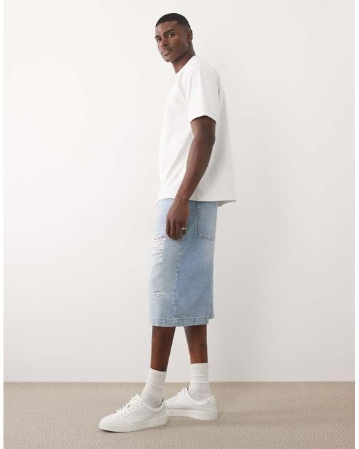 ASOS Blue Longer Length Denim Shorts for men