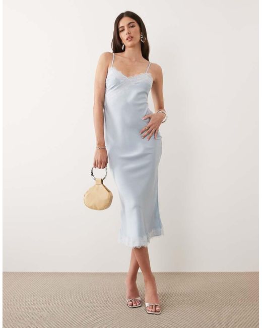New Look White Contrast Lace Strappy Satin Midi Dress
