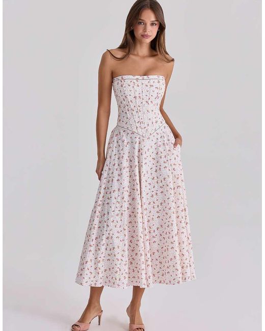 House Of Cb Pink Gina Strapless Cotton Maxi Dress