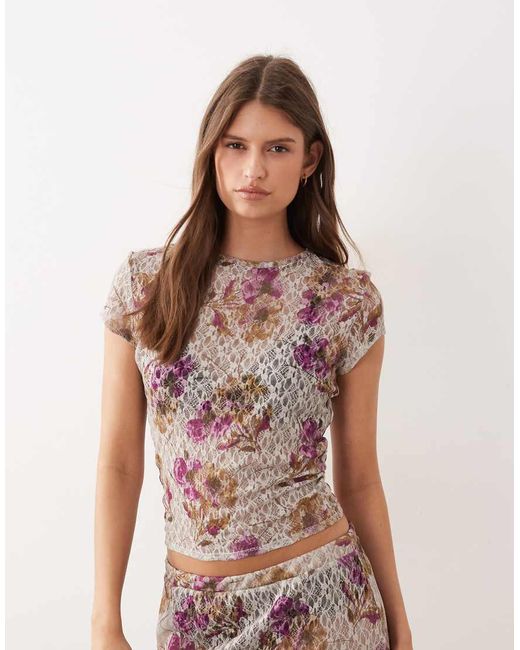 ASOS Multicolor Co-ord Printed Lace Baby Tee