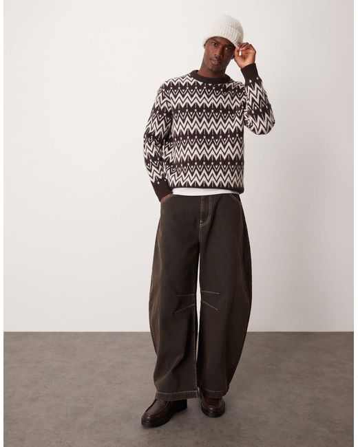 SELECTED – gemusterter strickpullover in Brown für Herren