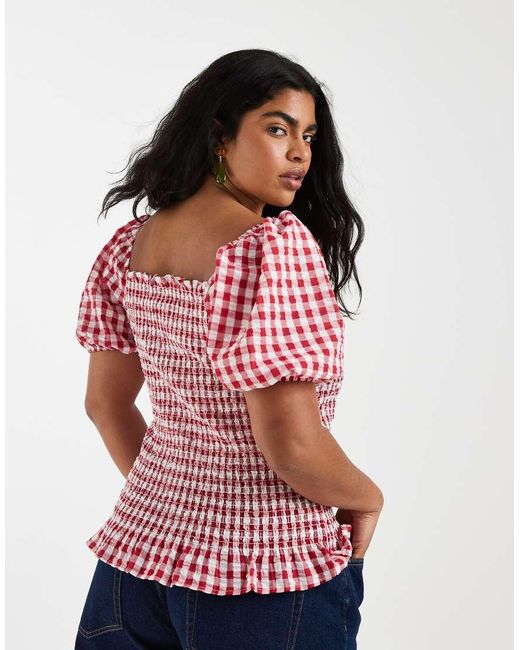 Vero Moda Red Shir Bodice Puff Sleeve Crop Top