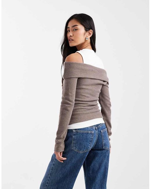 ASOS Gray Supersoft Double Layer Fallen Shoulder Top