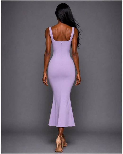 Vesper Gray Square Neckline Fishtail Midaxi Dress