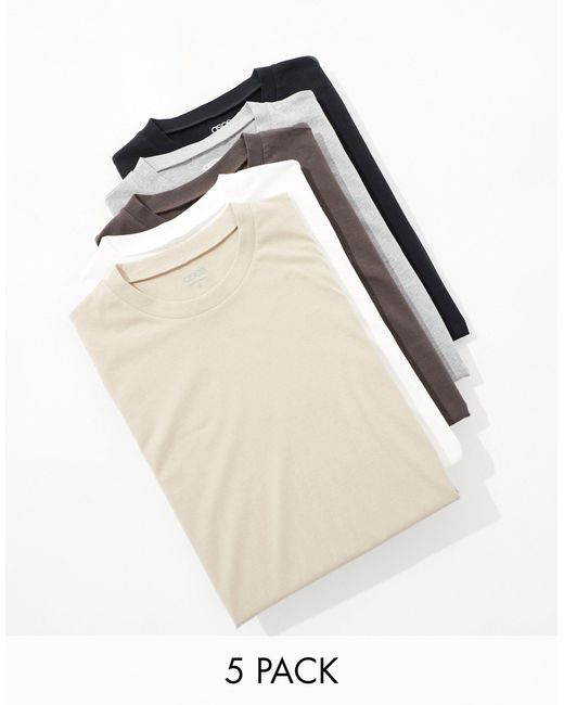 ASOS – 5er-pack t-shirts mit rundhalsausschnitt in White für Herren