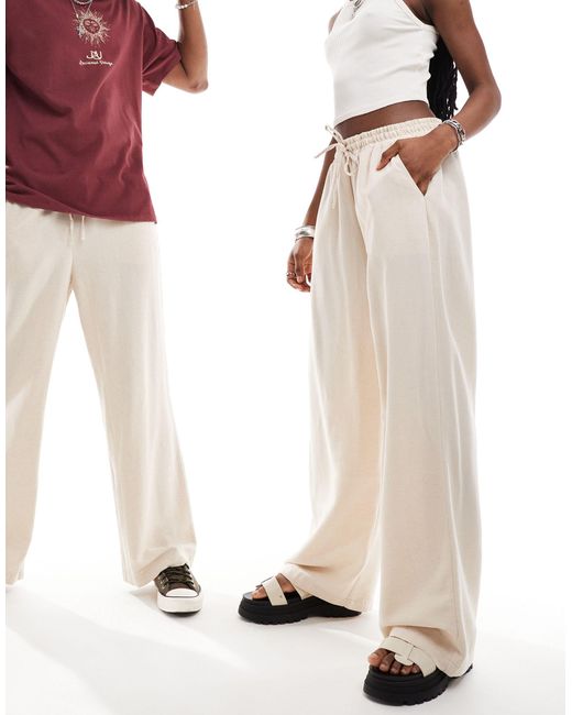 Reclaimed (vintage) White Unisex Linen Pull On Trouser