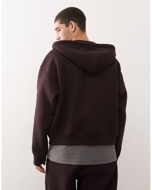 Weekday Brown Co-ord Simon Scuba Zip Through Hoodie With Embroide Graphic for men