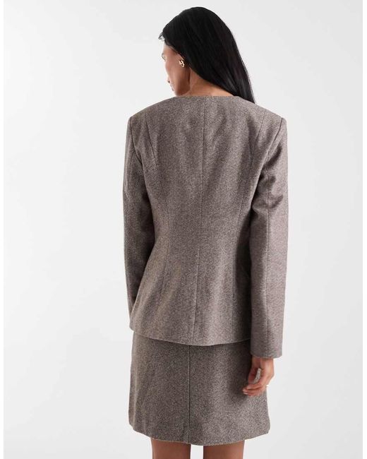 Pieces Gray Cinched Waist Textured Tailored Blazer Co-Ord