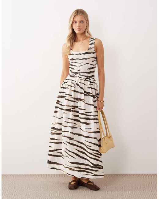 ASOS White Crinkle Scoop Neck Maxi Sundress With Shirred Waist