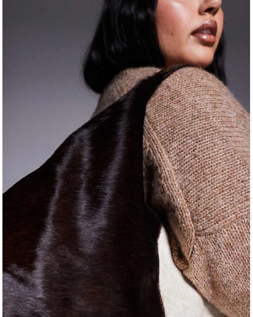 River Island Black Cow Print Leather 'hair On' Slouch Bag