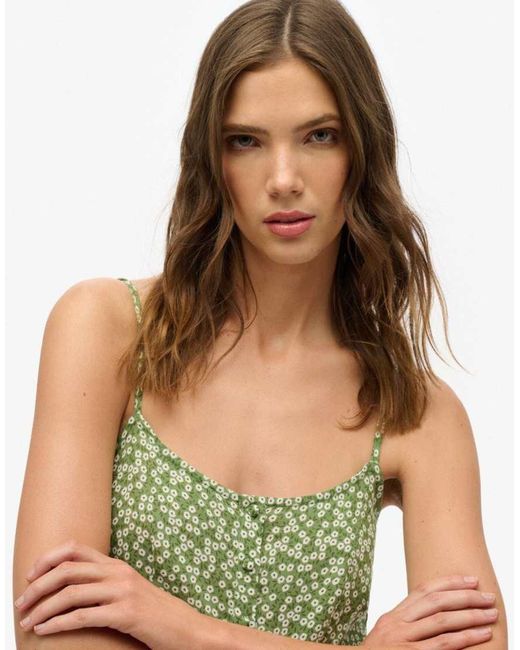 Superdry Green Printed Button-Up Cami Midi Dress