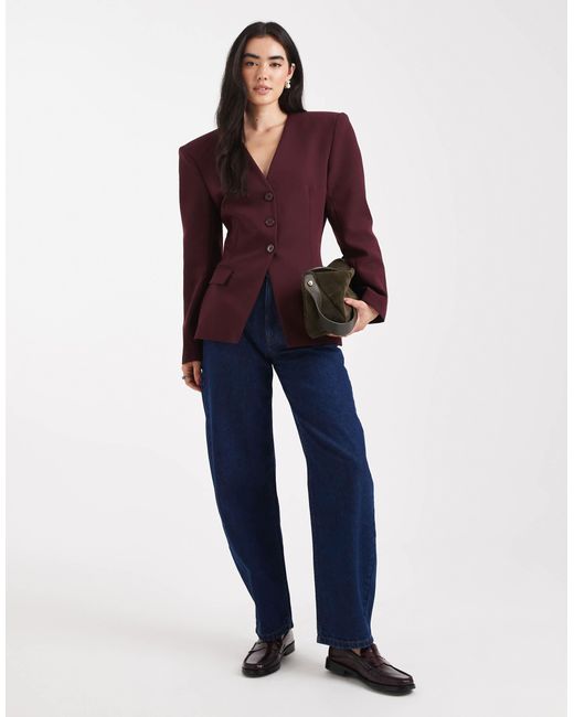 ASOS Red Cinch Collarless 3 Button Blazer