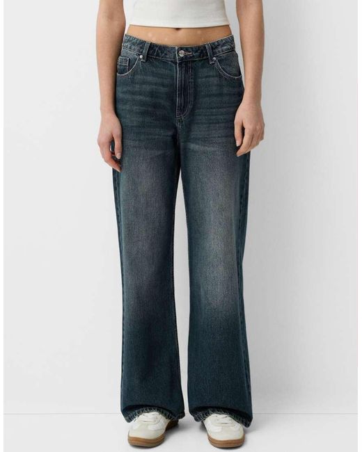 Bershka Blue baggy Wide Leg Jeans
