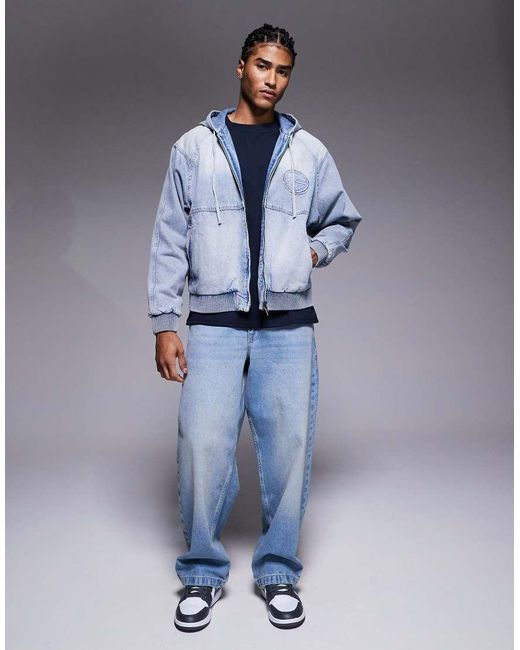 Faded Store Blue Denim Padded Hooded Jacket for men