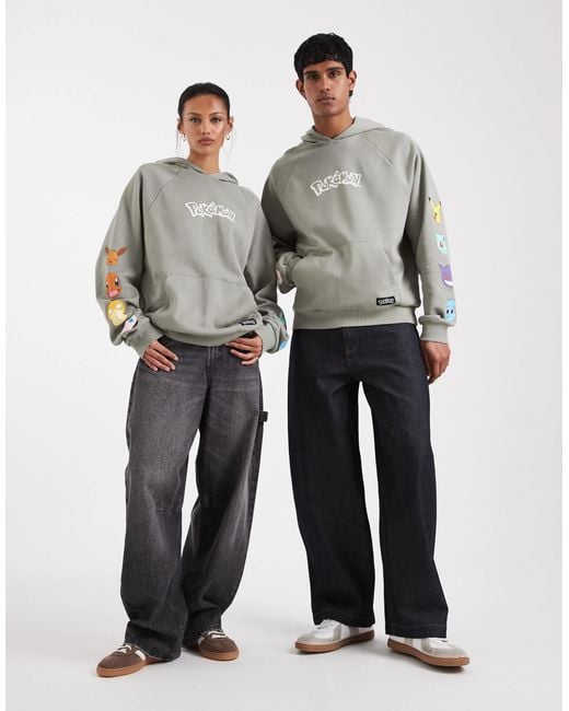 ASOS Gray Unisex Relaxed Hoodie With Pokémon Prints for men