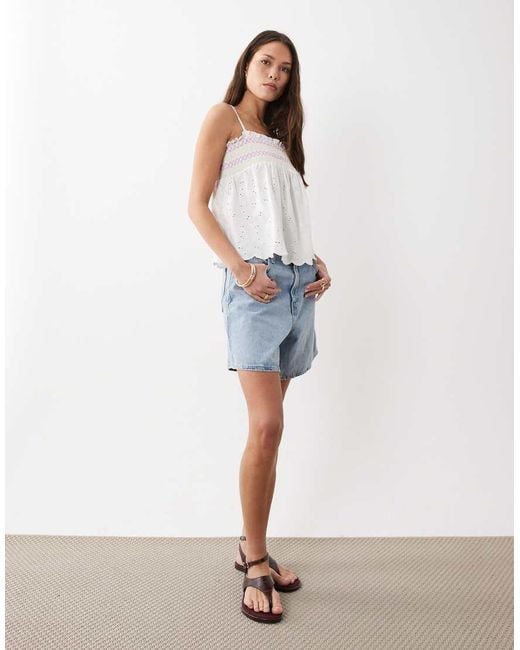 ASOS White Shirred Detail Embroidered Broderie Cami Vest
