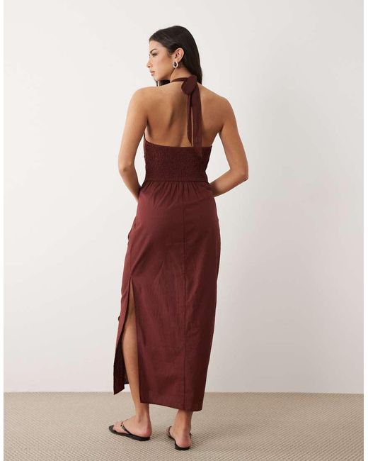 ASOS Red Halter Neck Midi Sundress With Chiffon Sculpted Bust Detail