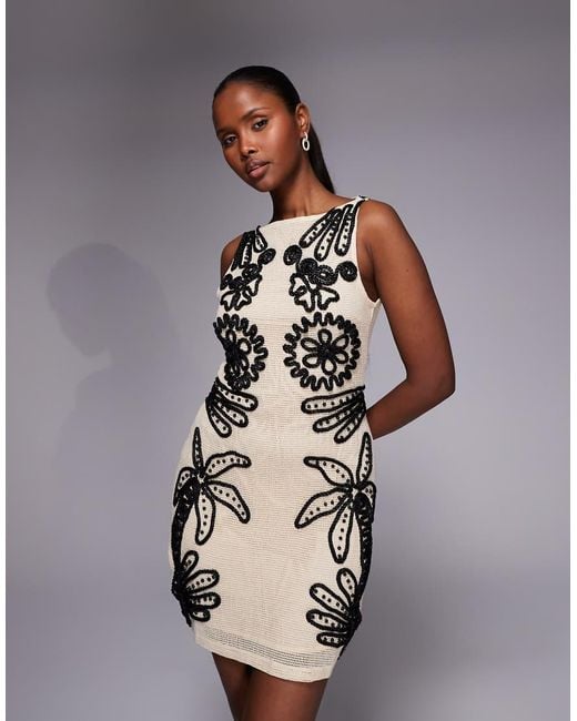 River Island Gray Floral Embroidered Mini Dress