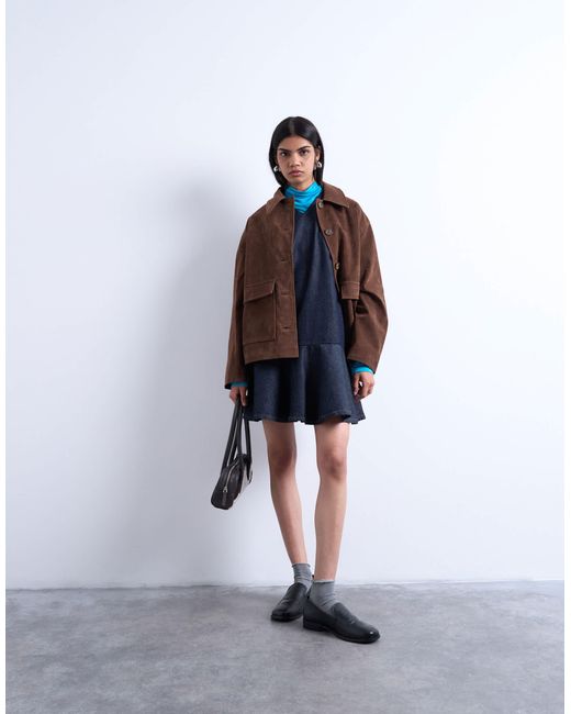 TOPSHOP Brown – kastige jacke aus wildlederimitat