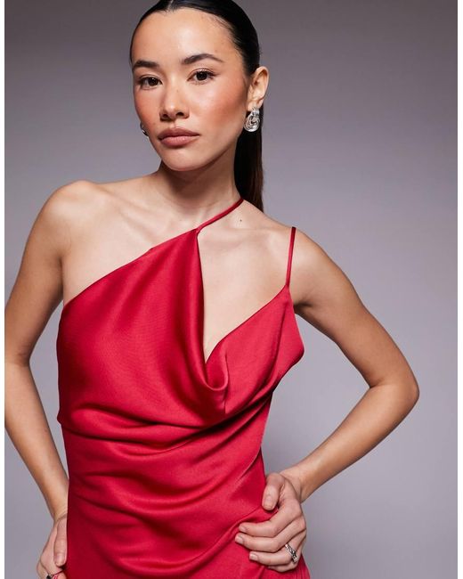 Forever New Red One Shoulder Cowl Neck Maxi Dress