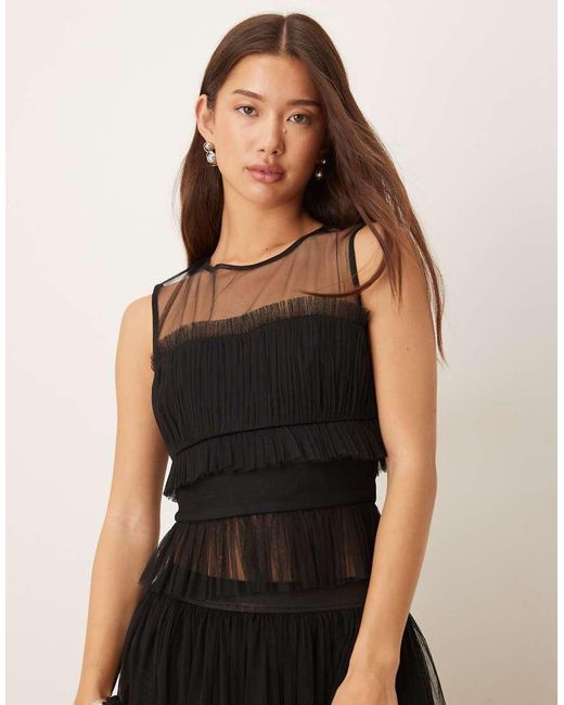 LACE & BEADS Black Mesh Top