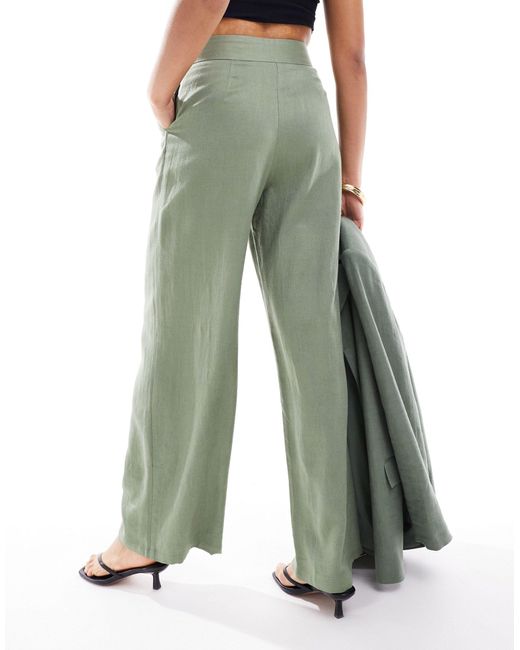 Pantalon taille haute à pinces en lin mélangé - kaki ASOS en coloris Green