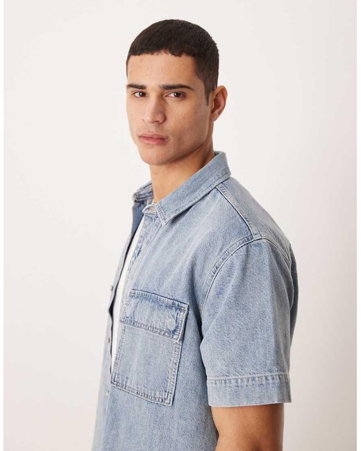 Calvin Klein Blue Short Sleeve Linen Mix Denim Shirt Co-Ord for men