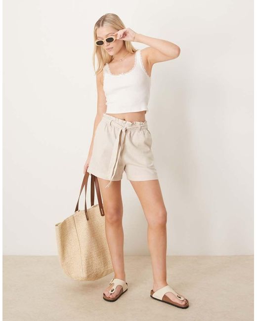 Jdy Natural Linen Mix Tie Waist Shorts