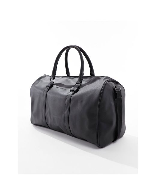 French Connection Black Faux Leather Classic Holdall Bag for men