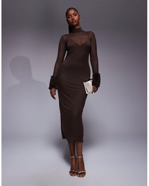 AFRM Blue Turtleneck Midi Dress With Mini Ruffle Sleeves