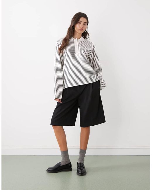 Monki Gray Long Sleeve Rugby Top