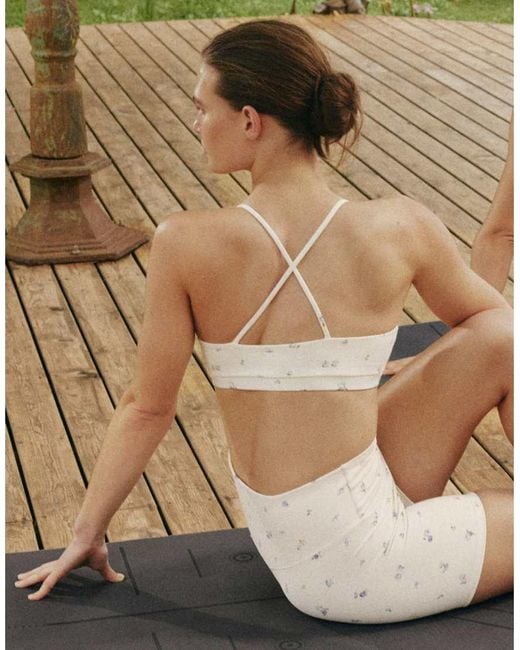 Oysho White Evermove Light Support Floral Print Sports Bra