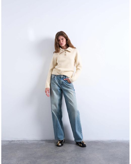 Pull façon polo en maille compacte épaisse - écru TOPSHOP en coloris Natural