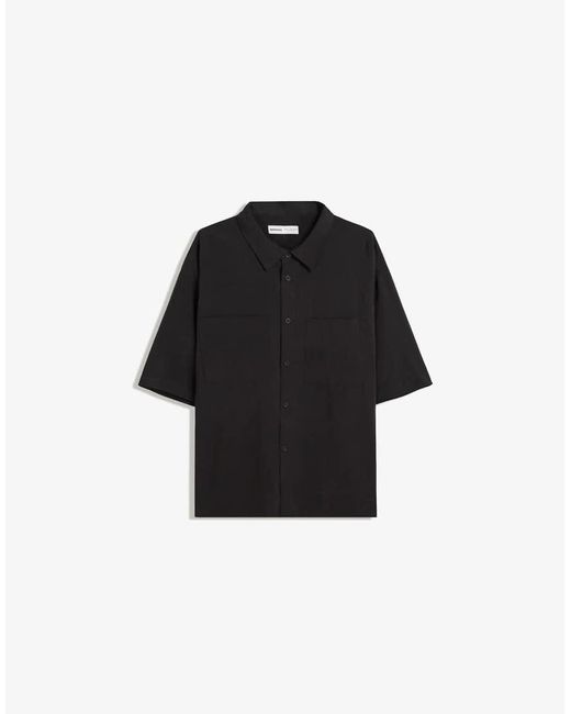 Camicia Squadrata A Maniche Corte Nera di Bershka in Black da Uomo