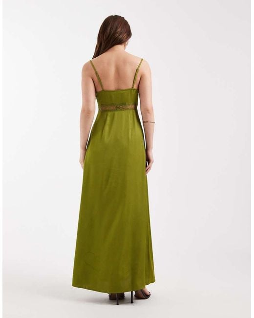Only Petite Green Satin Feel Maxi Dress With Lace Detail