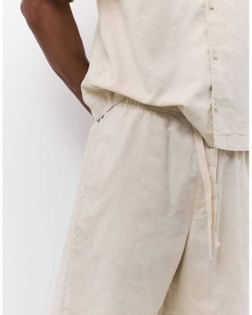 Pull&Bear – shorts aus leinenmix in Natural für Herren