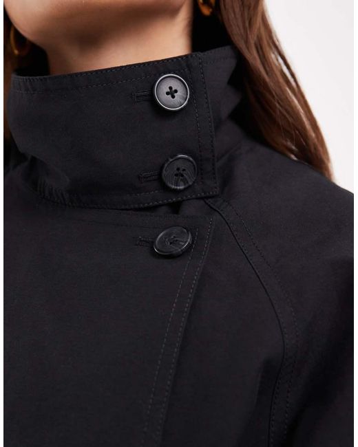 ASOS Black Asos Design Petite Funnel Neck Tie Belt Trench Coat