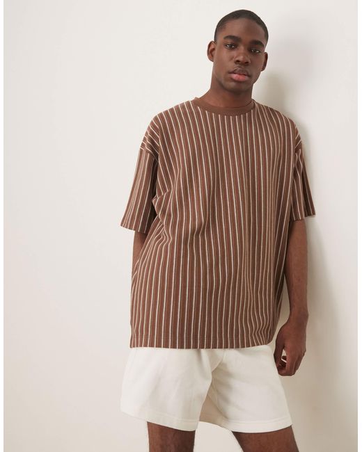ASOS – oversize-t-shirt mit strukturiertem streifenmuster in Brown für Herren