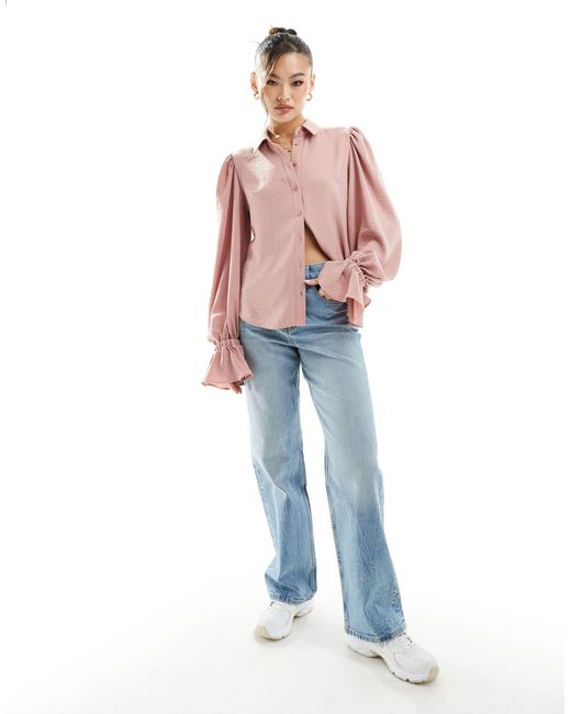 ASOS Pink Volume Sleeved Soft Shirt With Ruffle Cuff