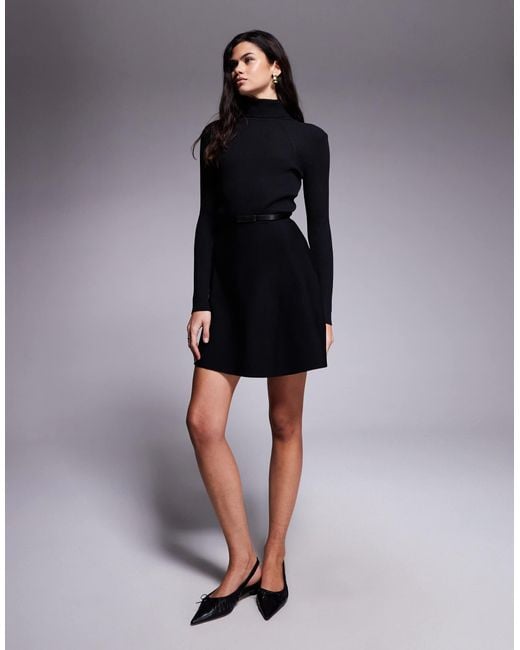 River Island Black Flippy Knitted Belted Mini Dress