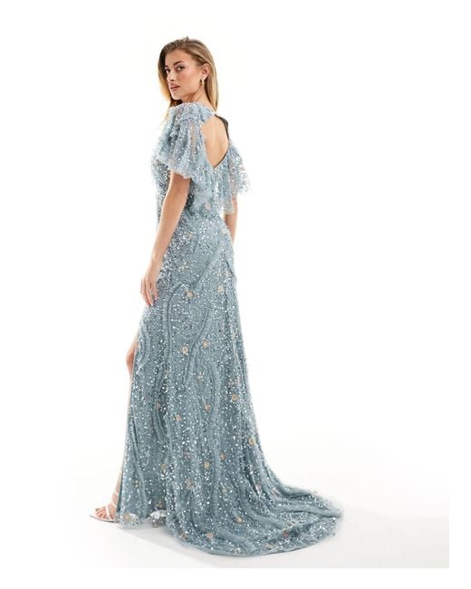 Beauut Blue Bridesmaid Embellished V-neck Maxi Dress