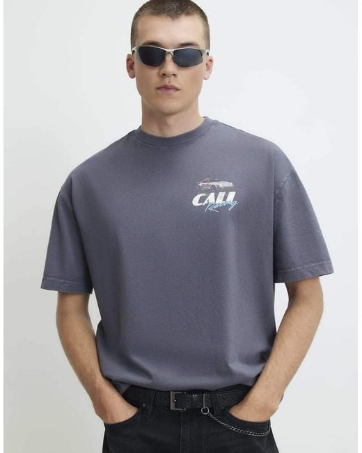 River Island Blue Oversized Fit Cotton Cali Car T-Shirt for men