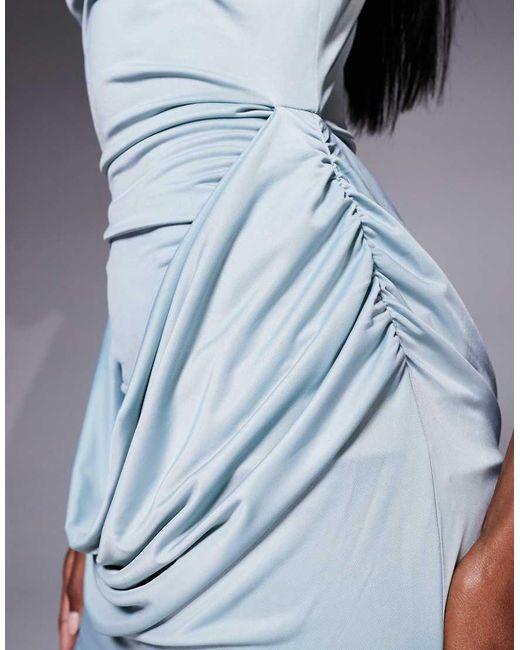 ASOS Blue Stretch Satin High Neck Mini Dress With Cowl Waist Detail