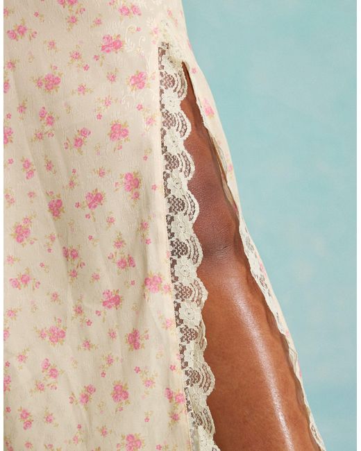 Miss Selfridge Green Western Satin Lace Trim Maxi Skirt