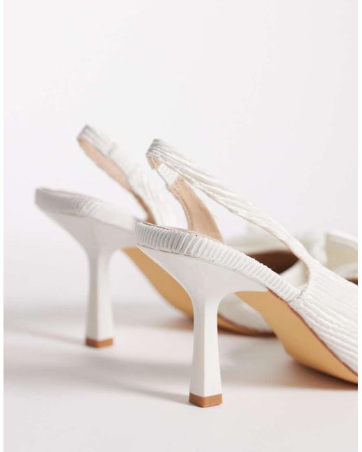SEQWL Wide Fit White Salado Sling Back Block Heeled Shoe With Bow Detail