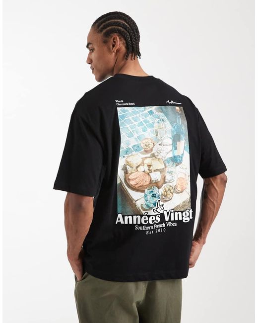 ASOS Black Oversized T-shirt With Food Graphic And Embroidered Detail for men