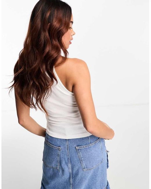 Monki White Ribbed Racer Tank Top