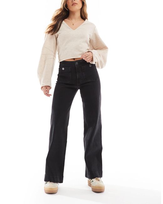Stradivarius Blue D77 Button Detail Straight Leg Jean